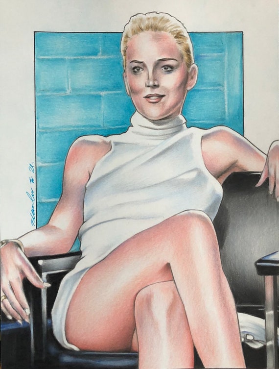 Sharon Stone Basic Instinct Original Pencil Drawing . A4 Fan-art -   Norway