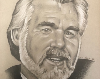 Dessin au crayon original de Kenny Rogers. Fanart A4.