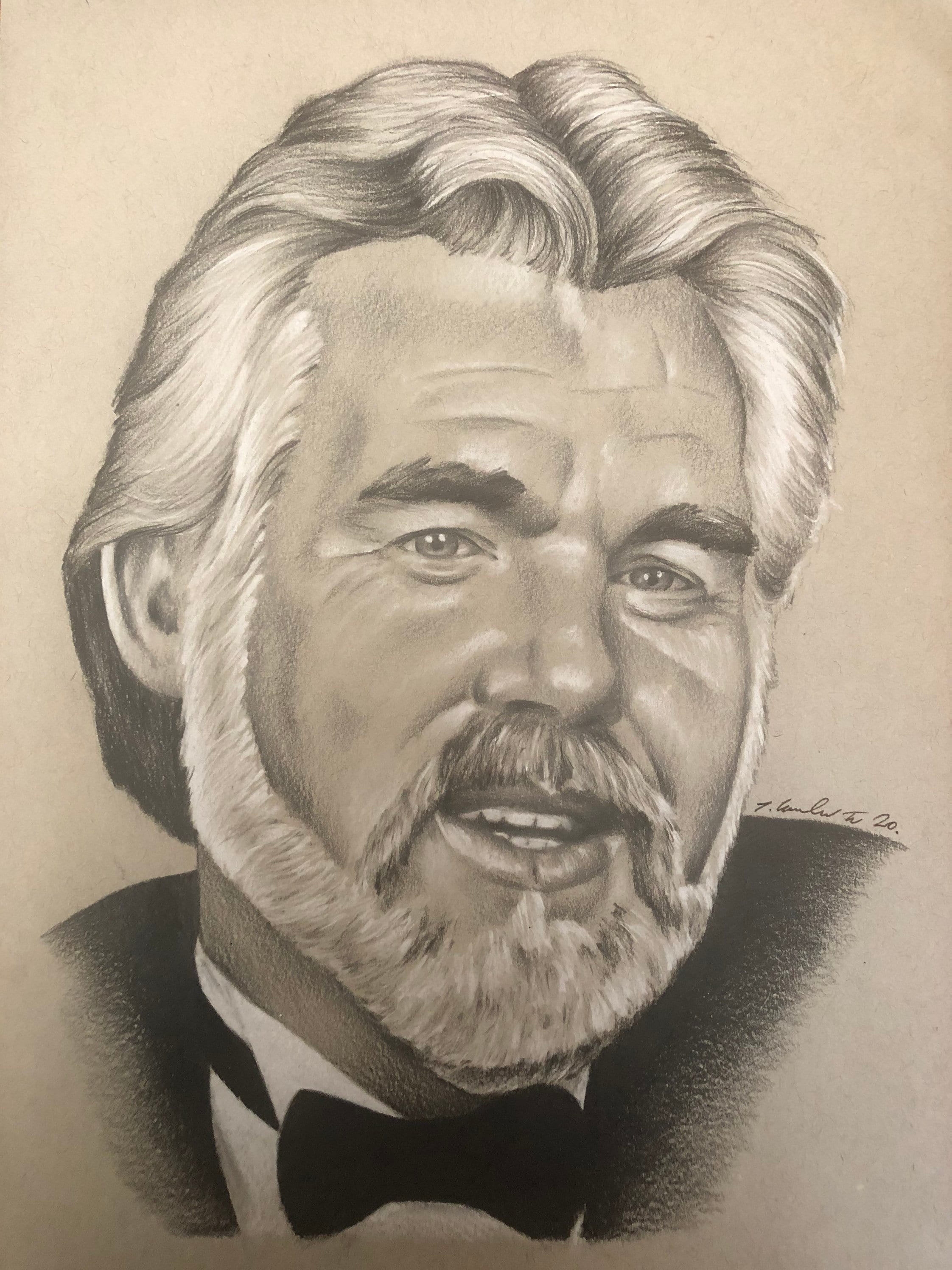 Kenny Rogers original pencil drawing. Fan art A4.
