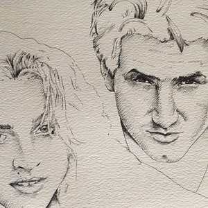 Madonna & Sean Penn Original watercolour Painting / pen drawing .Fan-ART A4. image 5