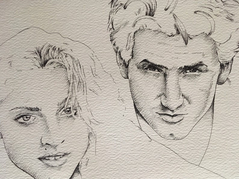 Madonna & Sean Penn Original watercolour Painting / pen drawing .Fan-ART A4. image 5