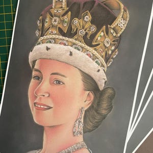 PRINT ... Queen Elizabeth II . . signed Fan-ART A4. The Queen Coronation