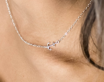 Sterling Silver Side Anchor Necklace, Nautical Jewelry, Custom Length