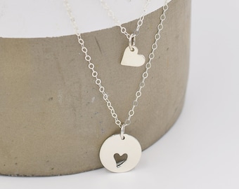 Sterling Silver Mother Daughter Heart Necklace Set, Matching Jewelry