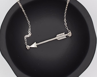 Sterling Silver Sideways Arrow Necklace, Minimalist Design