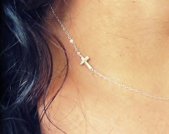 Horizontal Cross Necklace | Gold Vermeil or Sterling Silver | Custom Length Faith Necklace