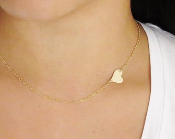 Gold Filled Side Heart Necklace, Custom Length, Handmade