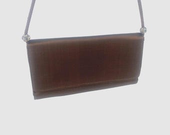 Bolsa de mão Claire V 100% seda para noite, marrom, feita à mão.