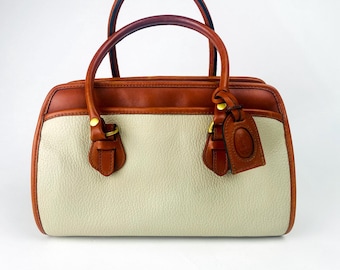 Vintage Liz Claiborner gekrispelte Leder Umhängetasche Creme Braun Arzthandtasche 80er Jahre