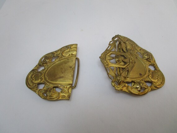 Antique Art Nouveau Fancy Brass Dress Belt Buckle - image 2