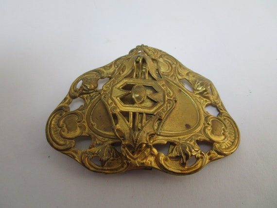 Antique Art Nouveau Fancy Brass Dress Belt Buckle - image 1