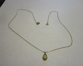 Vtg Krementz Gold Filled Chain Necklace with Fire Opal Pendant