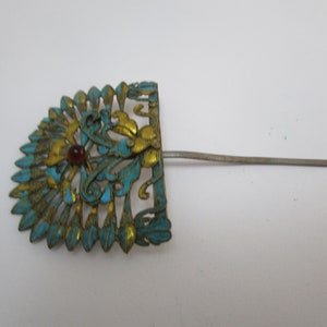 Chinese Qing Dynasty Kingfisher Feather Hair Pin Jeweled Antique