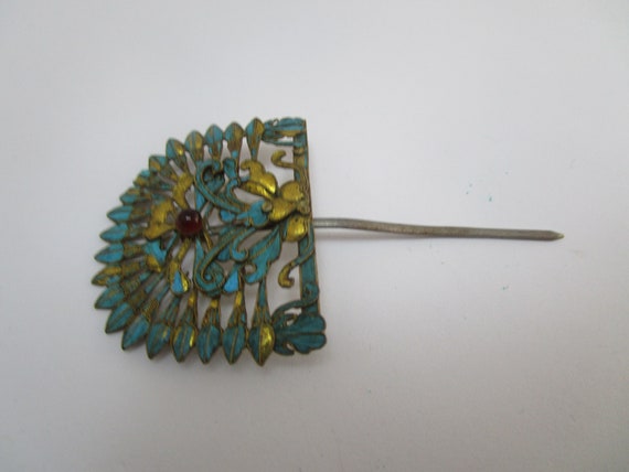 Chinese Qing Dynasty Kingfisher Feather Hair Pin … - image 1