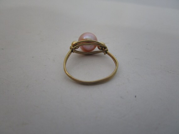 Vintage Gold & Solitaire Real Pink Pearl Ring - image 4