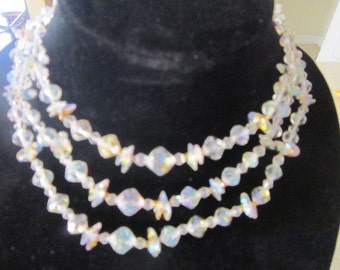 Beautiful Vintage Cut Glass Crystal 3 Strand Necklace