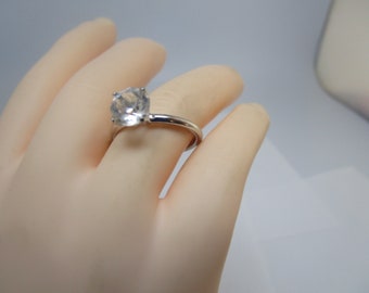 Vtg Silver Tone Poor Mans Faux Solitaire Diamond Engagement Ring