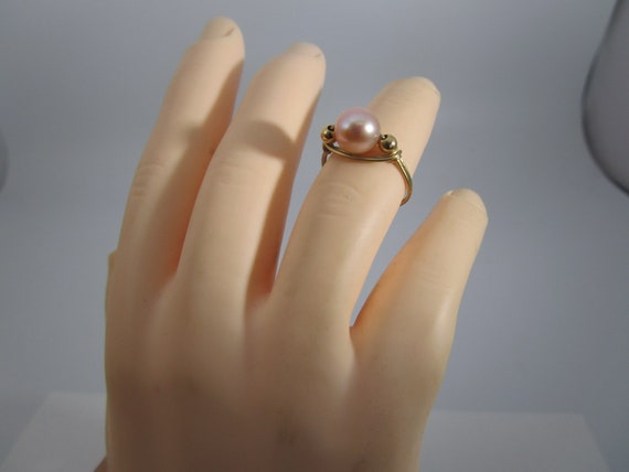 Vintage Gold & Solitaire Real Pink Pearl Ring - image 1