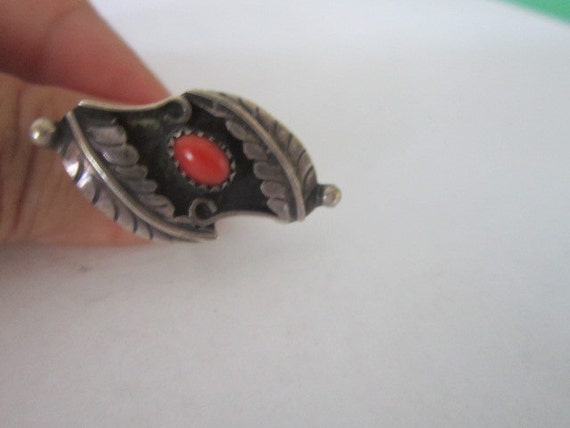 Vintage Native American Sterling Silver & Coral F… - image 3