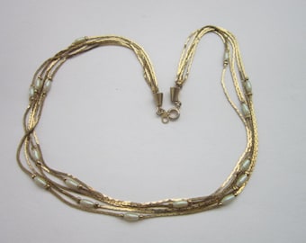 Necklace5 Strand Gold Tone Chain & Pearl Necklace Lovely Vintage