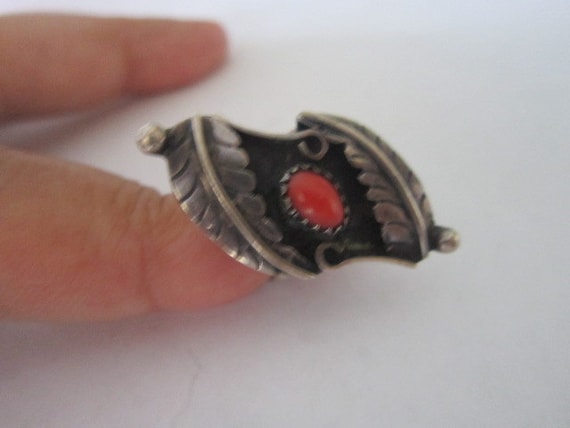 Vintage Native American Sterling Silver & Coral F… - image 2