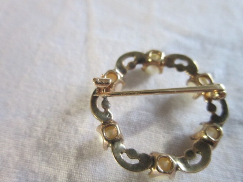 Antique 10 K solid Gold /& real Pearl Circle Brooch