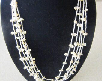 Vintage 5 Strand Glass beaded & mother of pearl  Necklace