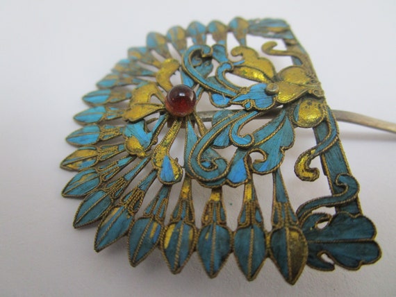 Chinese Qing Dynasty Kingfisher Feather Hair Pin … - image 2