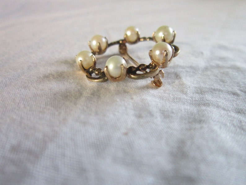 Antique 10 K solid Gold /& real Pearl Circle Brooch