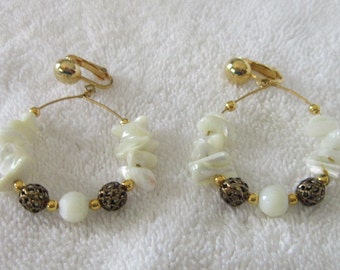 Pretty Mother of Pearl Gold Tone Earrings