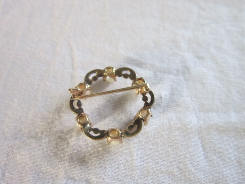 Antique 10 K solid Gold /& real Pearl Circle Brooch