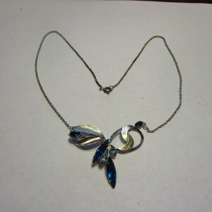 Retro Mid Century Sterling Silver & Blue Rhinestone Fancy Necklace  &quot; Art Sterling &quot;