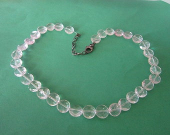 Vintage Cut Crystal Crackle Faceted Glass Necklace Sterling Silver