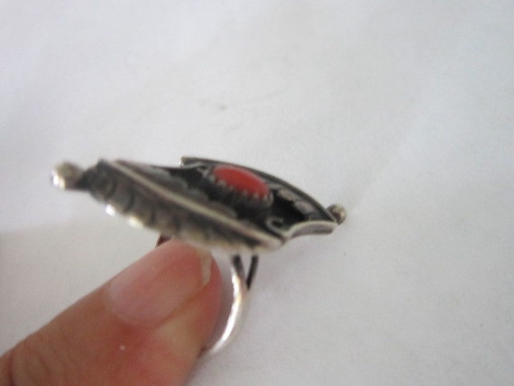 Vintage Native American Sterling Silver & Coral F… - image 4