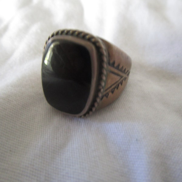 Old Pawn Native American Sterling Silver & Black Onyx Men's Statement Ring