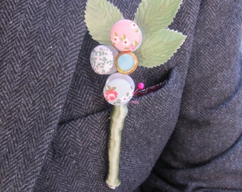 Button Buttonhole, Vintage Buttonhole, Unique Buttonhole, Boutonniere, Cath Kidston Buttonhole