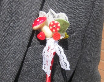 Toadstool Buttonhole, Unique Buttonhole, Red Buttonhole, Wedding Buttonhole, Boutonniere