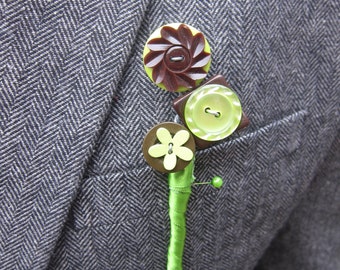 Unique Buttonhole - Lime Green Buttonhole - Unique Wedding Buttonhole - Button Buttonhole