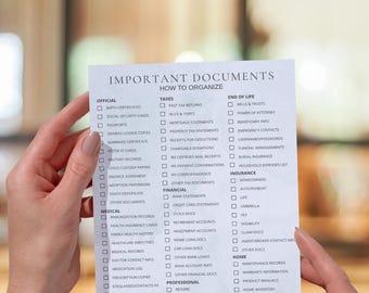 Important Documents Checklist | Printable Filing System Organizer | Paperwork Sorter | Home Office Declutter | Instant Download