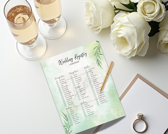 Lista de verificación imprimible para el registro de bodas / Lista de regalos imprescindibles para parejas / Planificador de despedida de soltera / Descarga instantánea