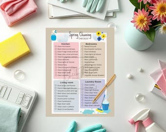 Lista de verificación de limpieza de primavera / Planificador de limpieza profunda imprimible / Guía de organización y orden del hogar / Descarga instantánea / Estacional