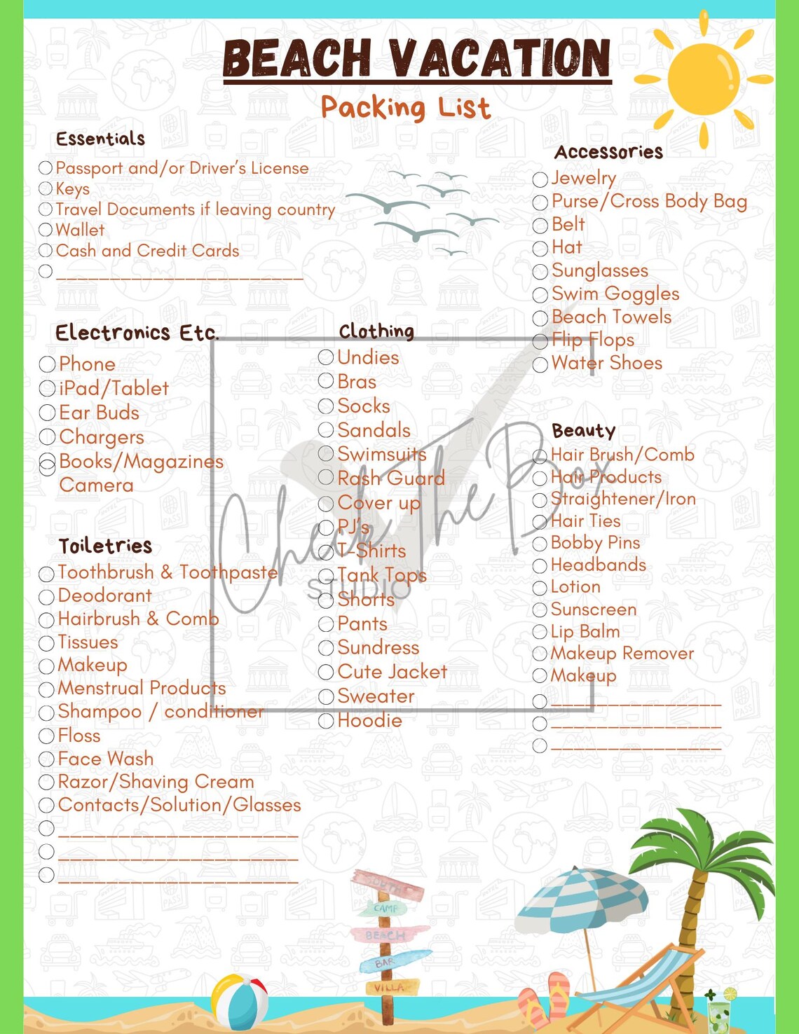Beach Vacation Packing List Printable | Travel Essentials Checklist ...