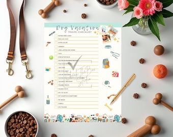 Lista de equipaje imprimible para viajar con tu perro / Imprescindibles para vacaciones con tu mascota / Imprescindibles para viajes por carretera y avión / Descarga instantánea