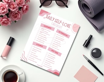 Lista de verificación diaria de amor propio imprimible / Planificador de salud mental y bienestar / Seguimiento de rutina de autocuidado / Descarga instantánea