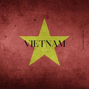 Peut inclure: Fond rouge texturé avec une grande étoile jaune au centre. Le mot "VIETNAM" est écrit en noir sur l'étoile. Le texte "RISING PHOENIX" est dans le coin droit.