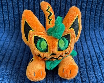 Pumpkin Cat Plushie / Cute and Kawaii Halloween Plush Toy / Embroidered Stuffed Animal