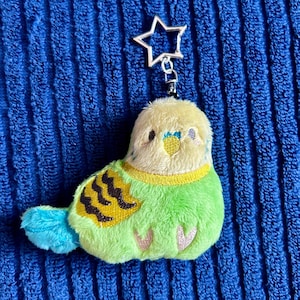 Green and Yellow Budgie Bird Plush Keychain Made with Minky