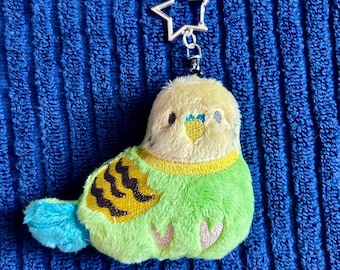 Green and Yellow Budgie Bird Plush Keychain Made with Minky