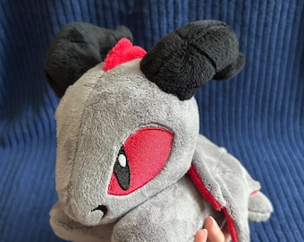 Grey and Red Dragon Plush with Black Horns
