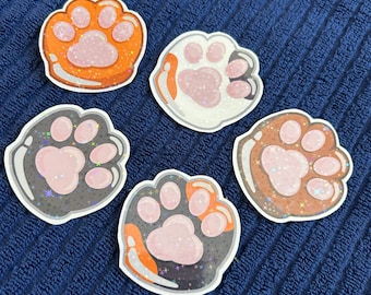 Cute Cat Paw Stickers with Toe Beans and Glitter